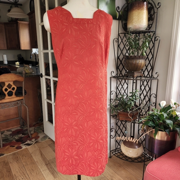 Jones Studio Textured Orange Tapestry Print Dress Size 14W - Picture 2 of 5